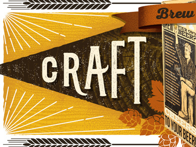 Craft-A-Brew Web Banner (Detail) beer brew craft custom lettering hand lettering hops lettering texture typography web wood