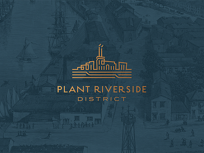 Plant Riverside District Logo architectural brand brand design branding buildings custom district historic hotel linear logo logo design prd river savannah smokestacks stacks