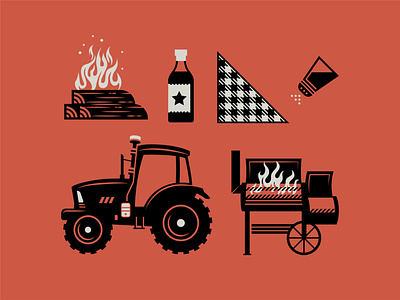 Smokehouse: Illustration Pack barbecue bbq bonfire bottle farm fire flame grill grilling logs napkin pit restaurant sauce shaker smokehouse smoker southern tractor wood