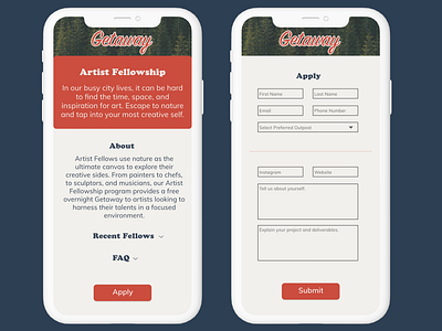 Getaway In-App Artist Fellowship Application #DailyUI dailyui dailyui 001 dailyuichallenge ui