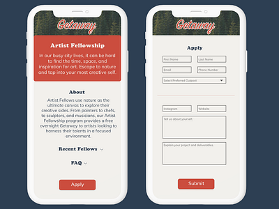 Getaway In-App Artist Fellowship Application #DailyUI