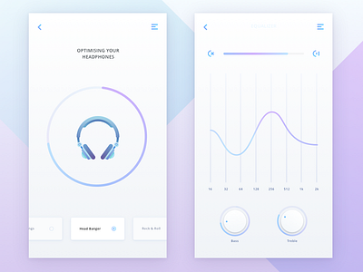 Headphone Link - App to optimise your headphone for best sound. app audio profile bass booster equalizer gradient headphone minimal music uiux