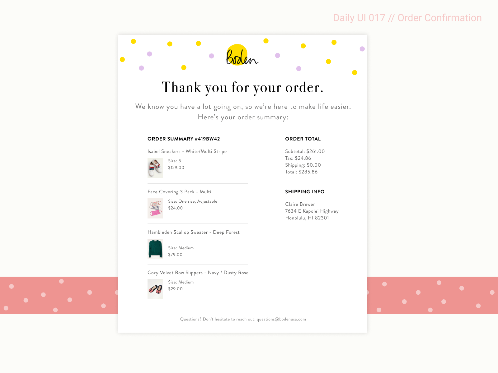 Email Order Confirmation Daily UI animation branding daily ui 017 dailyui figma gif photoshop typography ui