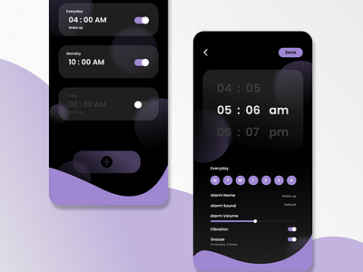 Mobile App Alarm alarm alarm app alarm clock alarmclock clock design glass mobile mobilealarm ui