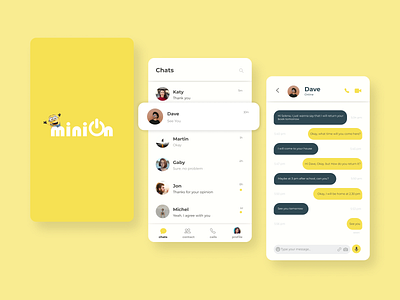 Minion chat app chat chat app chatting design design app message message app messenger minion mobile mobile ui ui yellow yellowapp