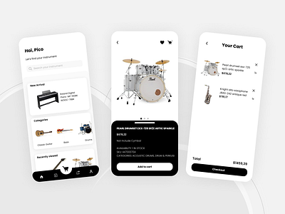 Music store app black and white ecommerce ecommerce app ecommerce business ecommerce design ecommerce shop illustration mobile app mobile design mobile ui music music app music art music store online shop