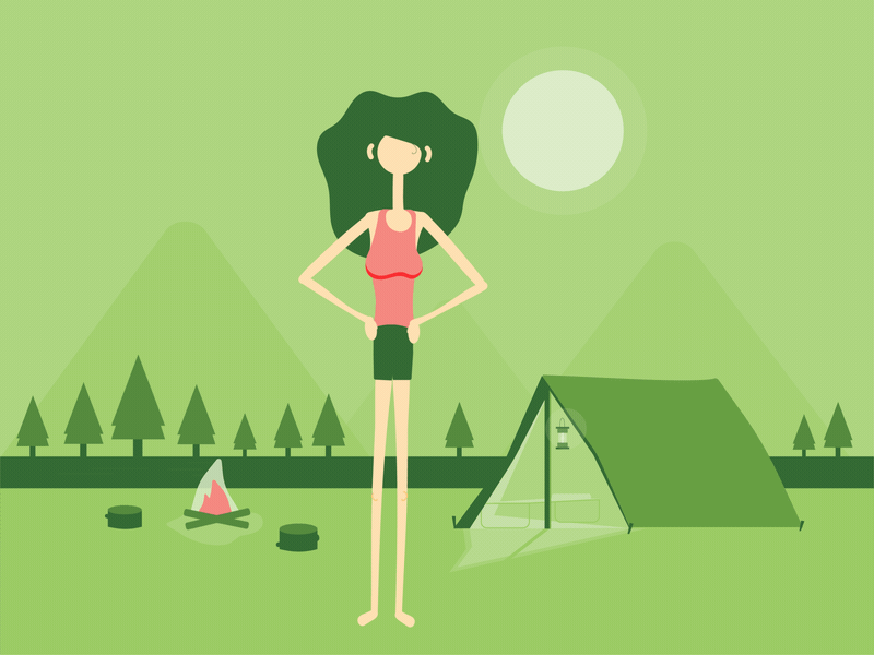Camping at Clarks Hill camp fire girl illustration lake river summer tent vector wild wood