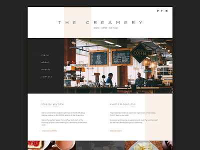 The Creamery Restaurant Landing Page bistro cafe clean coffee gold marketing monochrome restaurant san francisco ui website