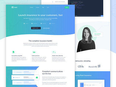 Root Insurance Website Design api clean developer gradient insurance marketing ui