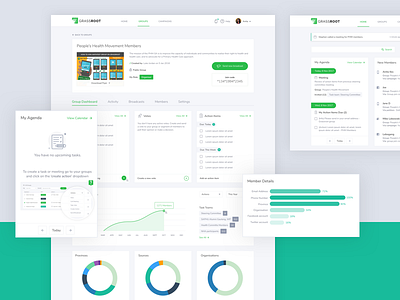 Grassroot Application UI clean community dashboard graphs green groups minimal ngo tables ui