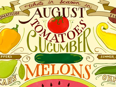 August Seasonal Produce food hand lettering illustration typography vegetables