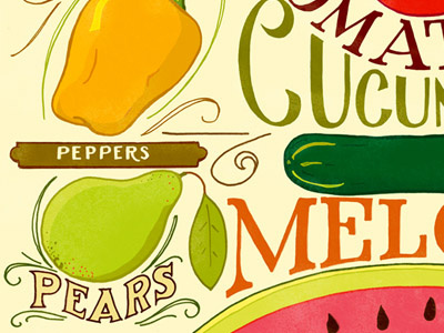 August Seasonal Produce detail food hand lettering illustration typography vegetables