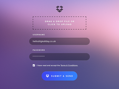 Dropbox uploader blur button concept drag drop form minimal noise ui upload violet