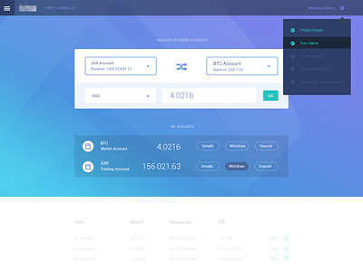 Dashboard Concept app bitcoin finance steps transfer transparent