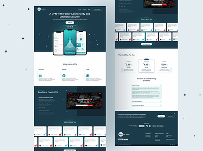 VPN app website design design illustration landing page ui ui design web
