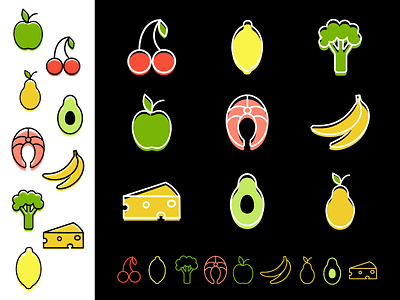 Food line icons apple avocado fish food graphic design icon icons illustration lemon line logo vector