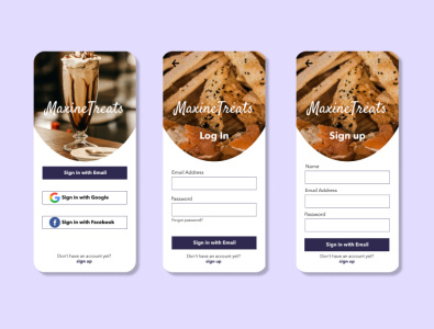 Maxine Treats create account onboarding sign in sign up