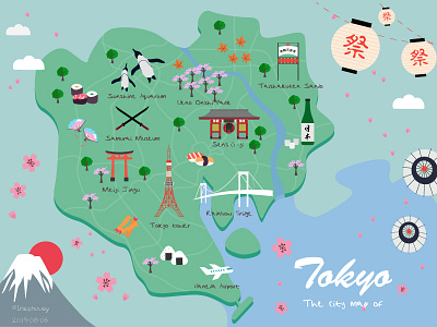 Tokyo map illustration bule city map green illustration map illustration tokyo tokyo map