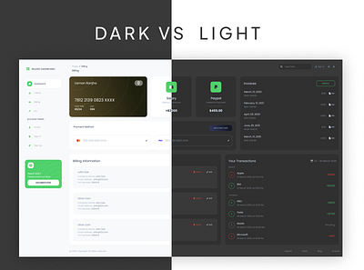 Billing Dashboard Light & Dark Theme branding dark dark theme website dashboard design finance interface light minimal mockup ui ux website wireframe