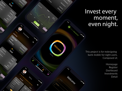 Banking App Dark UI app bank app banking design flat freelancer investing redesign typography ui ux xd