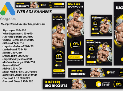 Gym ads banner app banner branding google ad banner graphic design icon illustration vector web website