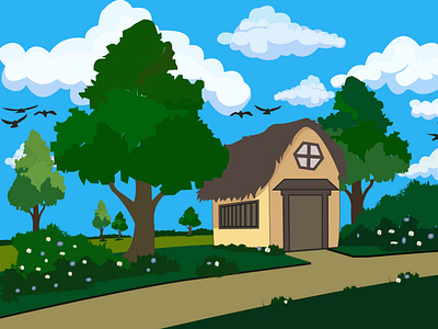 Village hut animation design flat illustration nature art vector