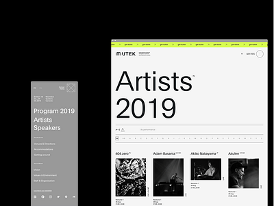 Mutek Festival Website art artists audio creativity design system digital dna ecosystem event grid journal layout magazine modern music sound speakers video