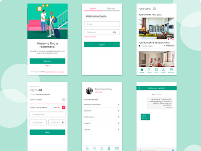 Roomie mobile app app design product illustration ui ux