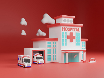 3D Hospital Illustration 3d 3d art 3d artist 3dartist art artwork blender blender3d blendercycles cycles hospital illustration landing page web website