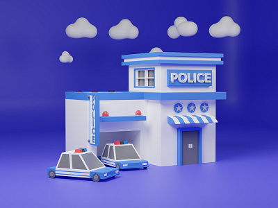 3D Police Station Illustration