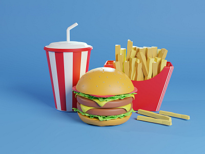 3D Burger Illustration 3d 3d art art artwork blender burger drink food illustration