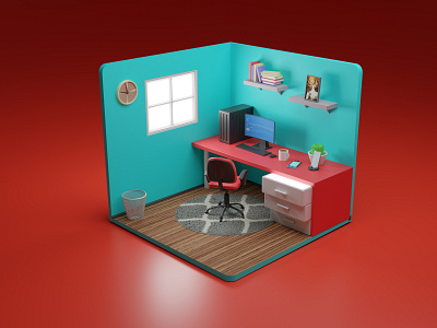 3D Isometric Room Office Illustration