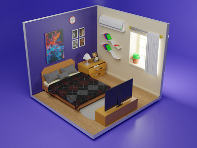 3D Isometric Room Illustration 3d 3d art 3dart apps art artwork bed blender illustration isometric landing page room web website