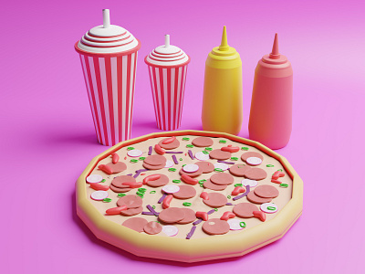 3D Pizza Low Poly Illustraton 3d 3d art artwork blender food illustration landing page lowpoly pizza web website