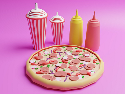 3D Pizza Low Poly Illustraton