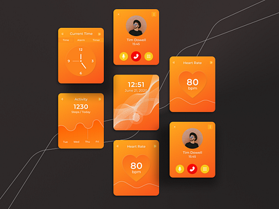 Smart Watch Interface Design app design application design designer figma figmadesign inspiration interface minimalist modern orange shadows smartwatch statistics ui ux watch
