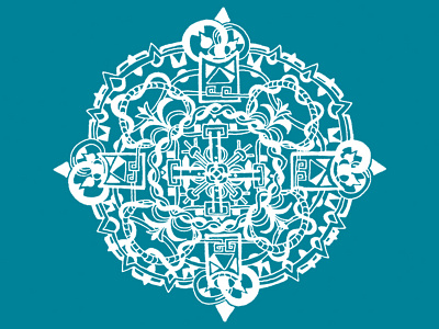 Hand Drawing_In Teal & White abstract aztec filigree hand drawn handdrawn inca pattern teal turquoise white