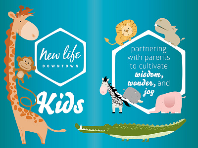 New Life Downtown KIDS Gatefold animals blue brochure child children colorful gatefold kids playful teal