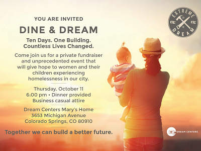 Dine And Dream Invite child children colorado colorado springs design homeless invitation invitation card kids mother nonprofit nonprofits
