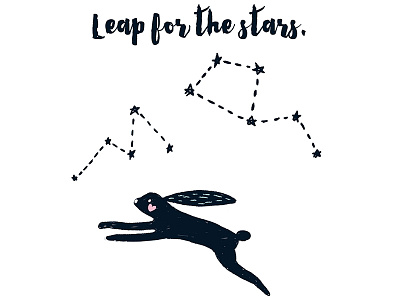 Leap for the stars. animal animals black and white design dive graphic design hop jump leap mammal mammals rabbit rabbits typography whimsical