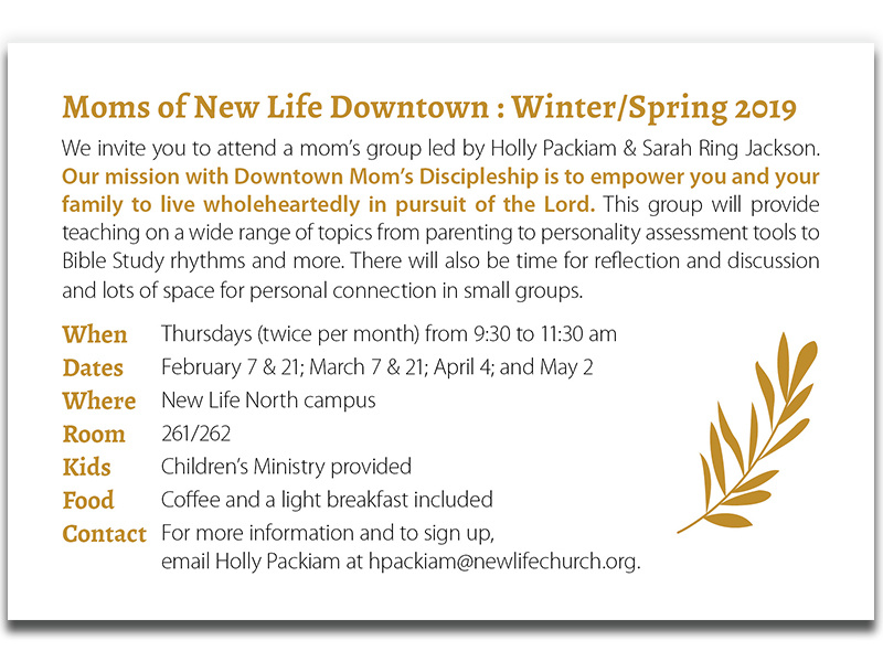 New Life Downtown / Mom's Discipleship kids children postcard mothers moms mom colorado springs coloradosprings colorado non-profit nonprofit church bible discipleship