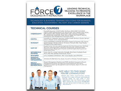 Force7 Info Brochure brochure brochuredesign business colorado colorado springs computers cybersecurity database government information technology military networking technical training technology training whitepaper