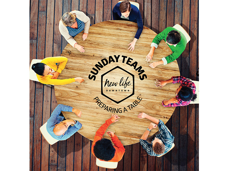 Preparing a Table / Sunday Teams photography photograph non-profit nonprofit colorado springs colorado church branding church design church postcard card table new life church new life downtown