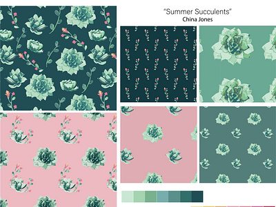 Summer Succulent Collection adobe illustrator apparel design cool tone floral graphic illustration pattern pattern design product design repeat pattern seamless pattern succulents summer surface pattern vector illustration watercolor