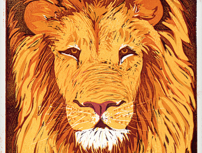 African Lion Portrait animals block print grunge illustration linocut lion nature print design printmaking
