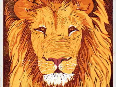 African Lion Portrait animals block print grunge illustration linocut lion nature print design printmaking
