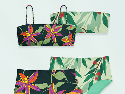 Tropical Bikini Mockup adobe illustrator australian foliage bikini design design floral floral pattern illustration mockup repeat pattern swimwear tropical pattern vector illustration womens