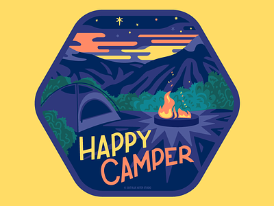 Happy Camper sticker design camping lettering nature outdoors typography