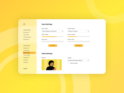 Daily UI Challenge 007 (Settings) dailyui design settings settings ui ui ux video settings voice and video settings voice settings