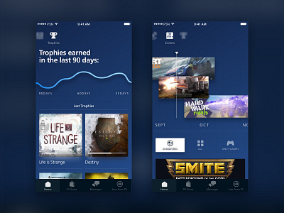 Playstation® App Redesign: trophies and events app companion mobile playstation